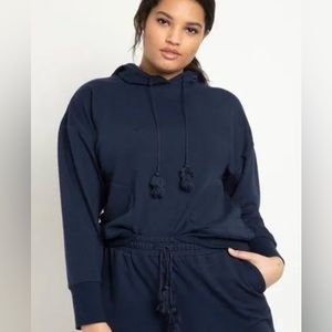 Eloquii Long Sleeve Tassel Hoodie Sweatshirt Lounge Athleisure Blue 26/28 NWT
